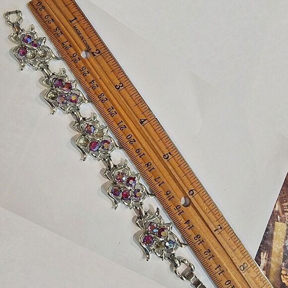 #SarahCoventry #Vintage Pink Red #AB #Rhinestone 8" long 1" Wide #Bracelet - Picture 7 of 12